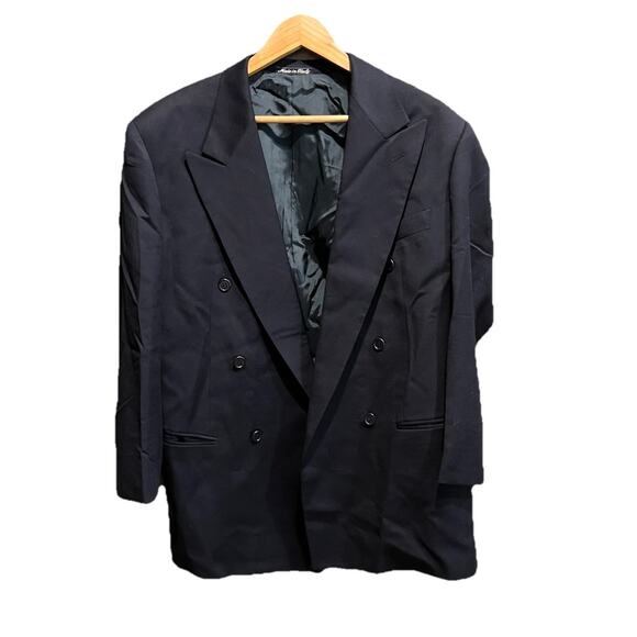 Mani Black Virgin Wool Italy Double Breasted Sports Coat Blazer Jacket Size 39R - Picture 1 of 4
